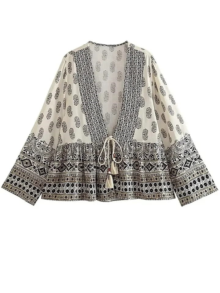 Printed Open Cardigan Oversized Top