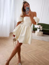 Draped Princess Off Shoulder Pleated Ruched Balloon Short Dress