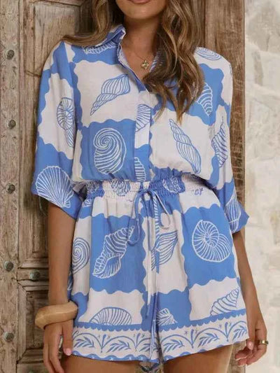 Seashell Print Shirt Playsuit