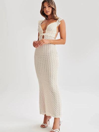 Ruffle Cutout Backless Maxi Dress