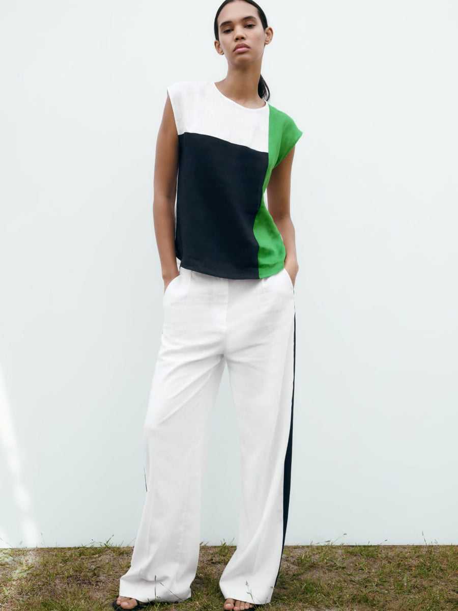 Color Block Linen Sleeveless Coord Set