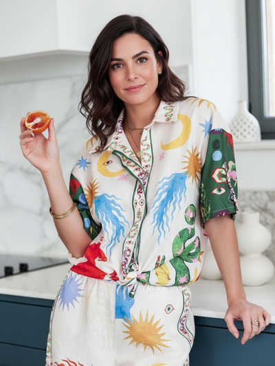 Half Sleeve Sunshine Crocodile Print Shirt & Pants Coord Set