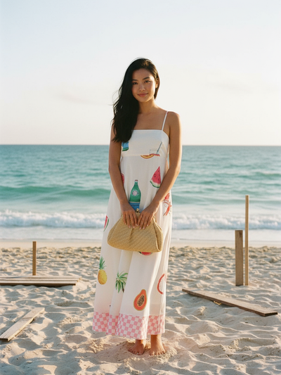 Sundress Beach Fruit Print Midi Dress