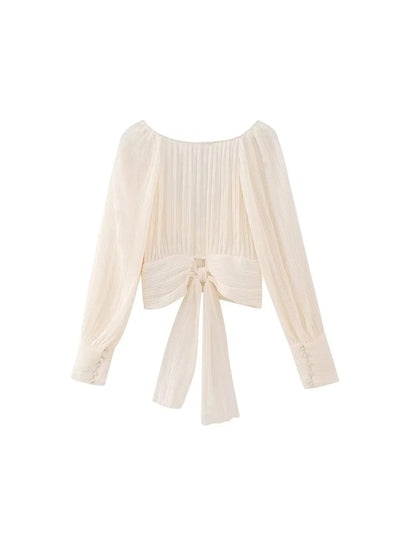 Off White Pleated Knotted Top