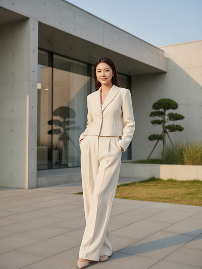 Crop Blazer & Wide Leg Pants Coord Set