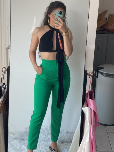 Green High Waist Ankle Length Pants
