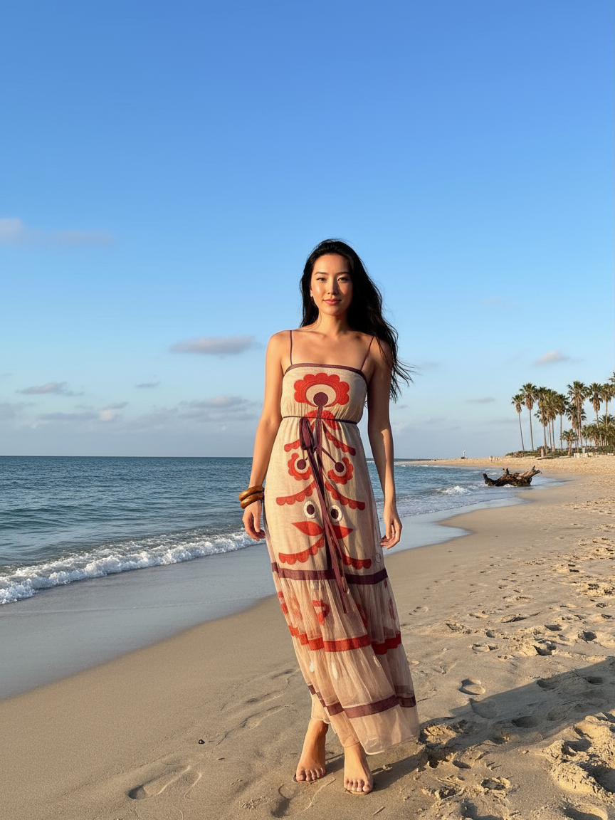 Chiffon Flower Print Maxi Sundress Beach Dress