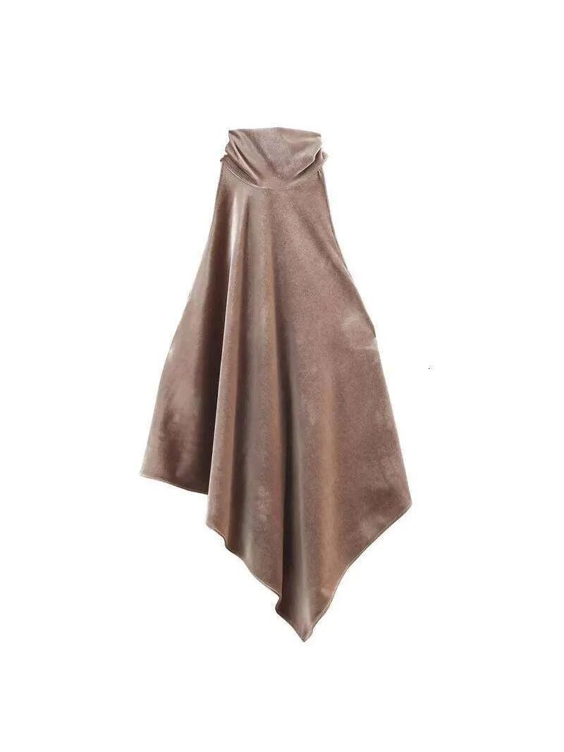Velvet Drape Backless Halter Top in taupe brown by SR Store, tank top