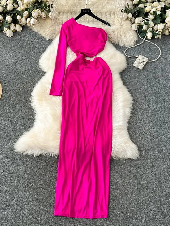 One Shoulder Cutout High Split Maxi Dress