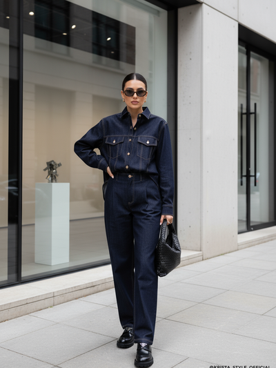 Soft retro denim shirt and pants Coord set