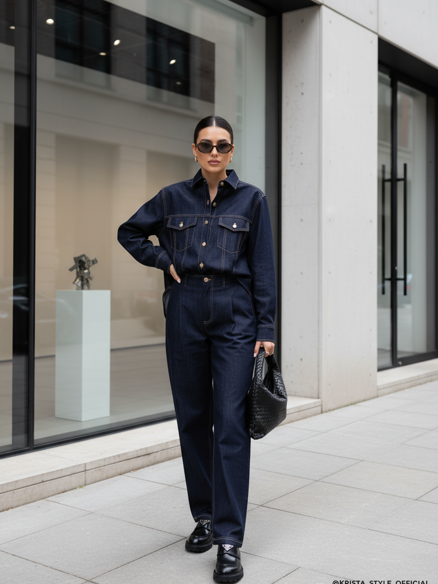 Soft retro denim shirt and pants Coord set