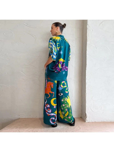 Oversized Fit Abstract Print Shirt & Pants Coord Set