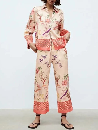 Floral Print Pink Skirt & Pants Coord Set