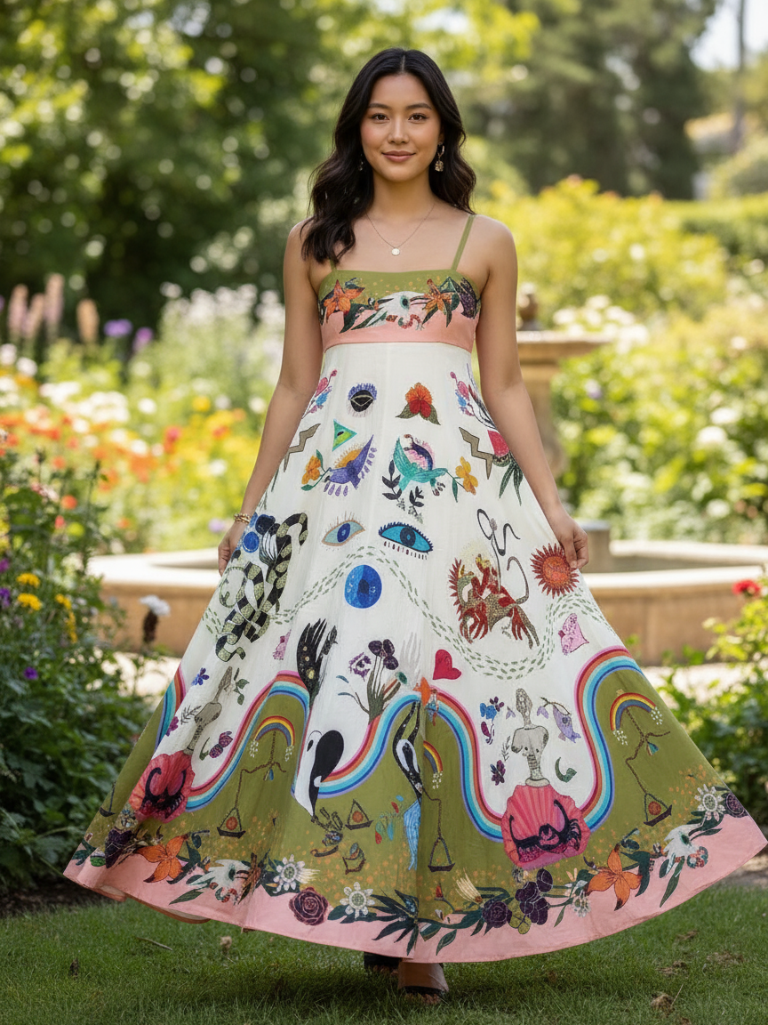 Evil Eye Abstract Print Spaghetti Strap Sundress