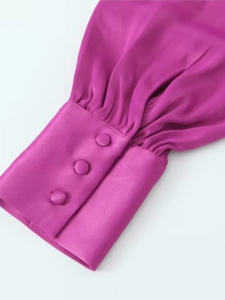 Pink Satin V Neck Top