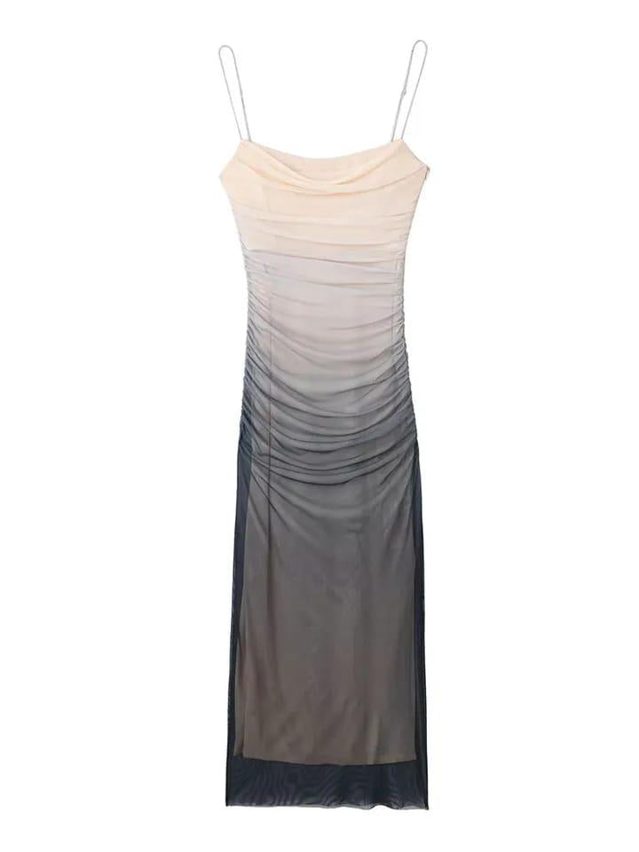 Luma Print Mesh Ruched Dress