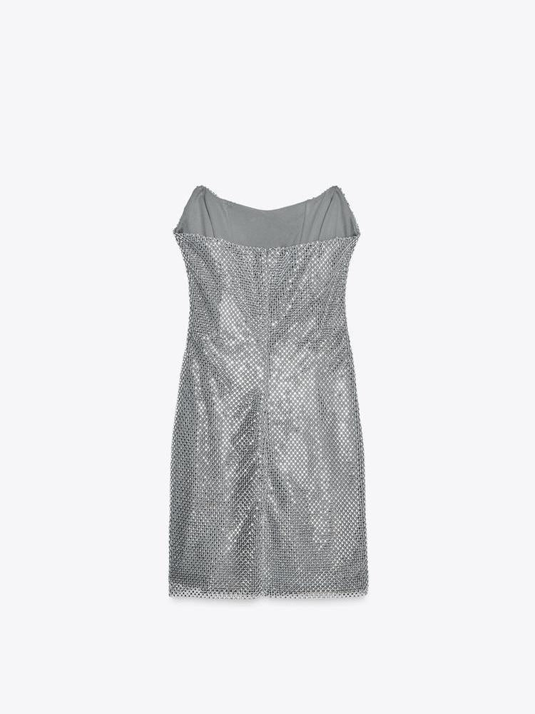 Silver Rhinestone Tube Short Dress