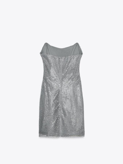 Silver Rhinestone Tube Short Dress
