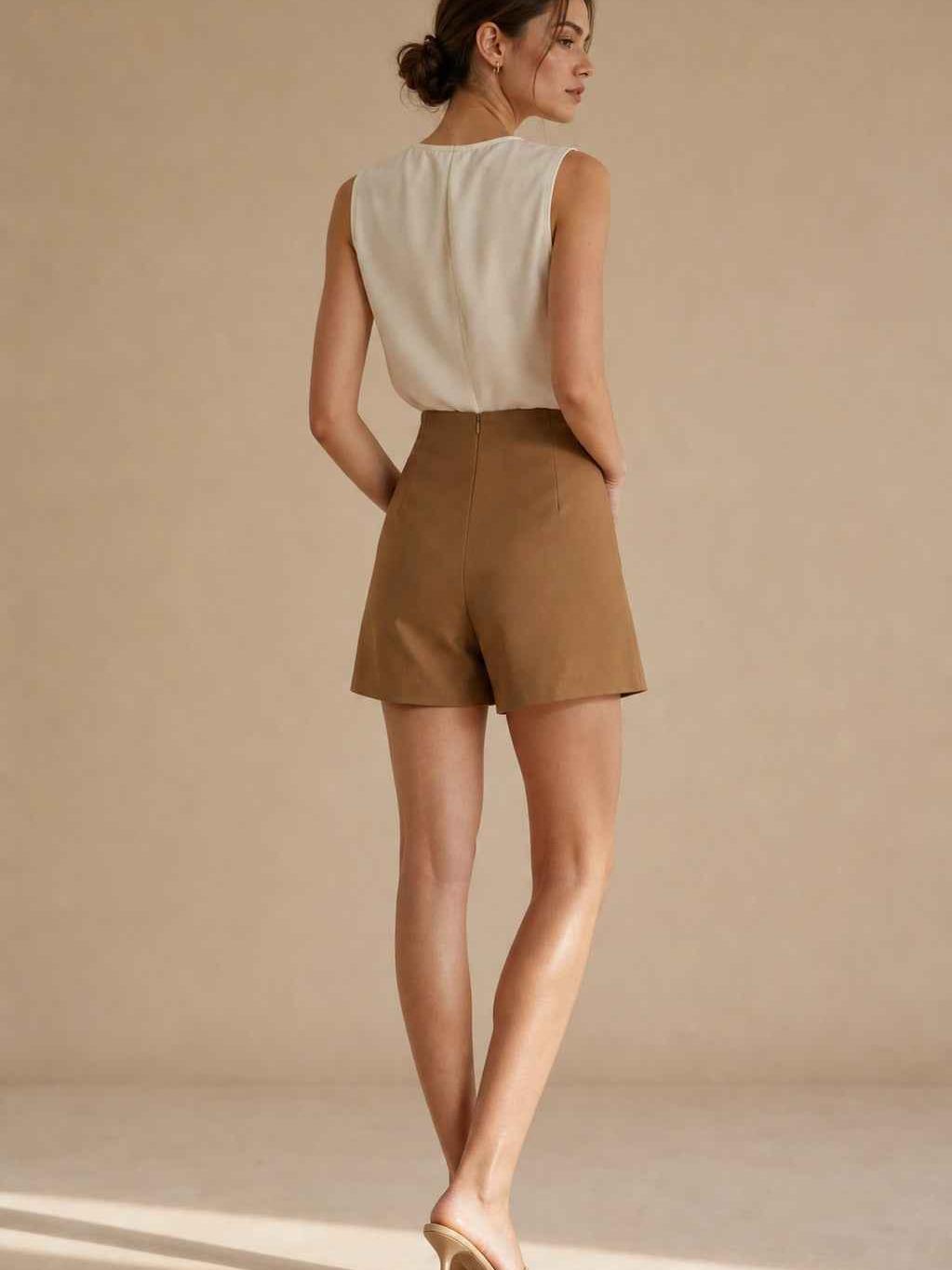 Golden Button Waist Skorts Skirt