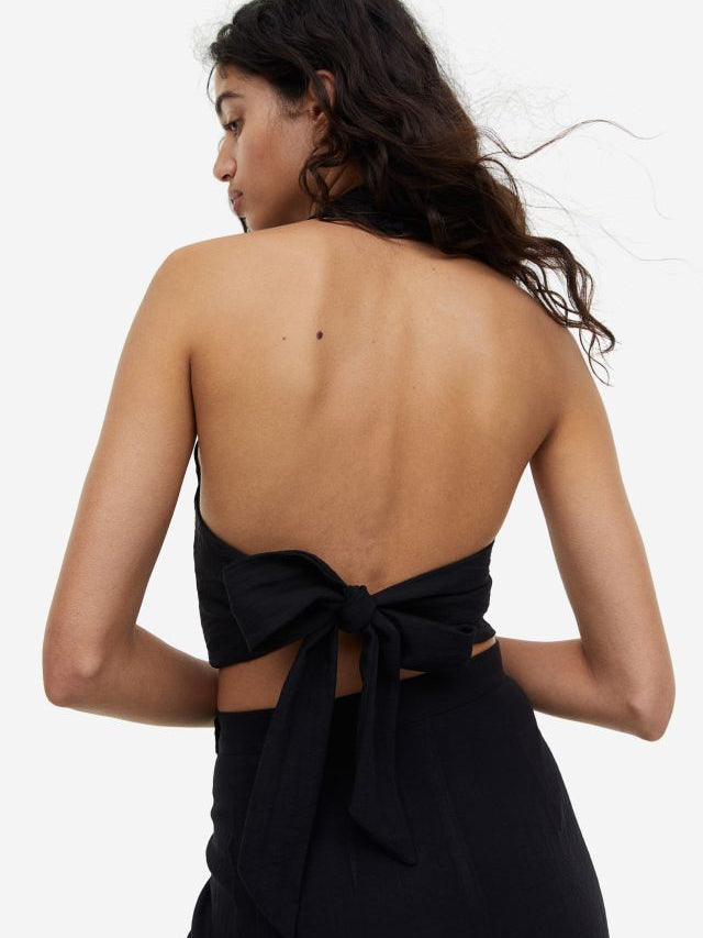 Cropped Halter neck Top & Wrap Embroidered Skirt Coord Set