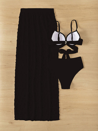 Bikini Set With Lace High-Slit Skirt