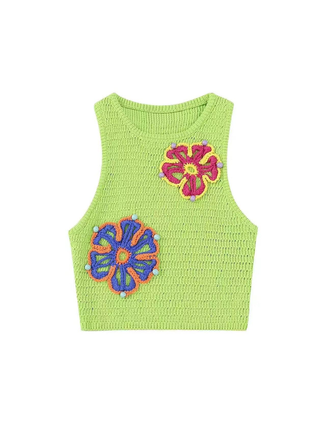 Green Sleeveless Applique Top