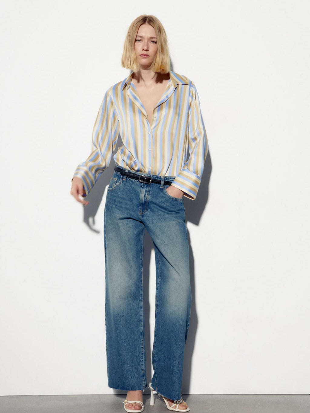 Oversized Fit Striped Satin Shirt