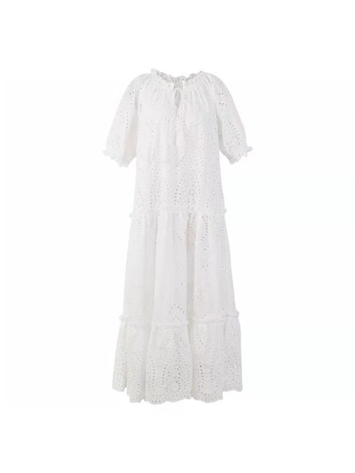 Exclusives Sunlit Broderie Tiered Maxi Dress, white eyelet, puff sleeves