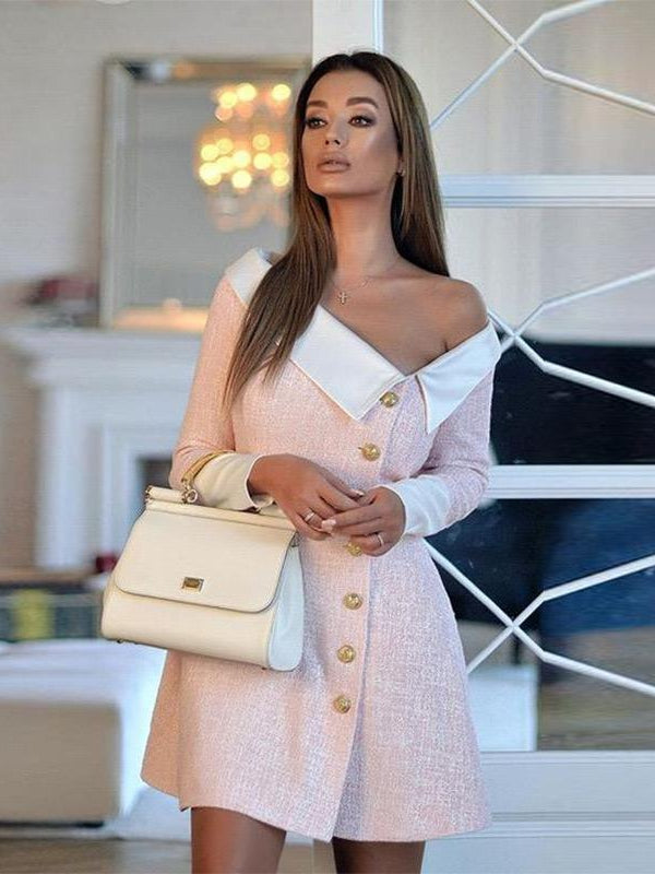 A Line Tweed Pink Drop Shoulder Dress