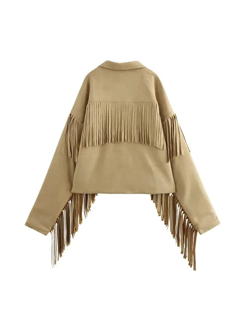 Suede Fringe Tassel Full Sleeves Blazer