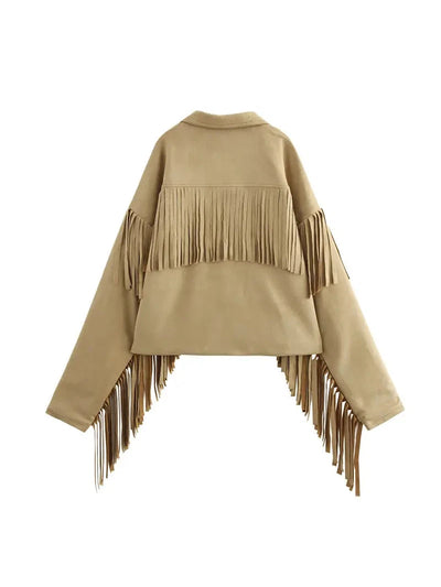 Suede Fringe Tassel Full Sleeves Blazer