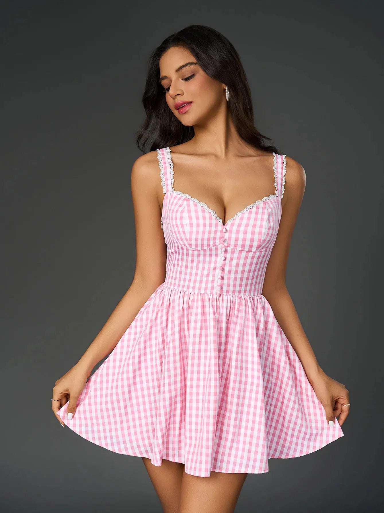 Sweetheart Neck Corset Gingham Print Short Dress