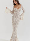 Sweetheart  Neck Bell Sleeves Lace Maxi Dress