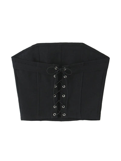 Belted Boning Corset Tube Top & Flare Skirt Coord Set with belt