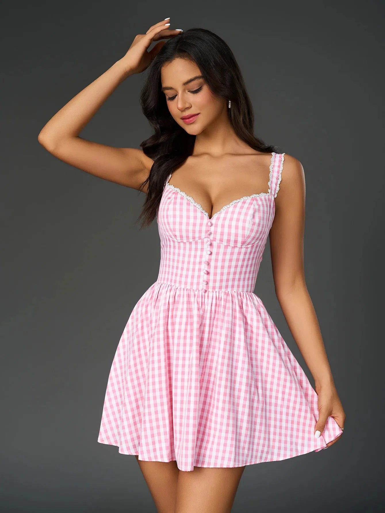 Sweetheart Neck Corset Gingham Print Short Dress