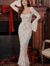 Sweetheart  Neck Bell Sleeves Lace Maxi Dress