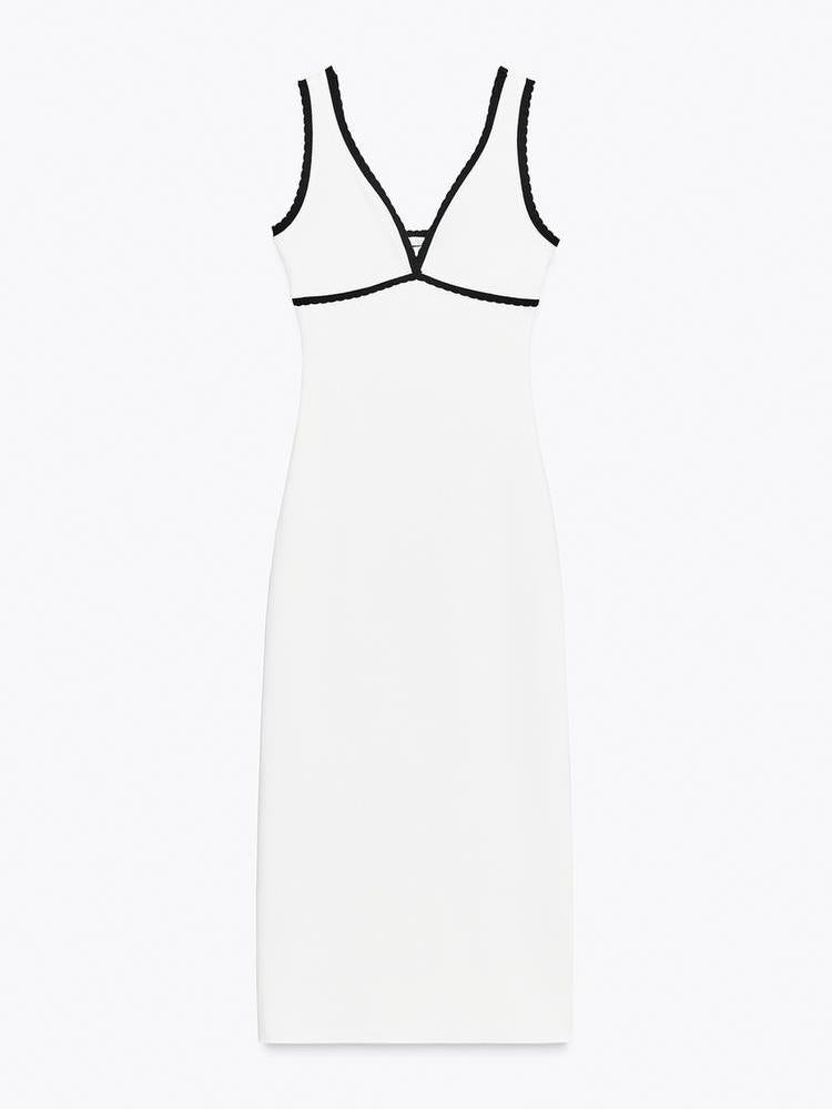 Sweetheart Neck Wide Strap Trim Midi Dress