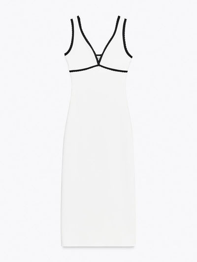 Sweetheart Neck Wide Strap Trim Midi Dress