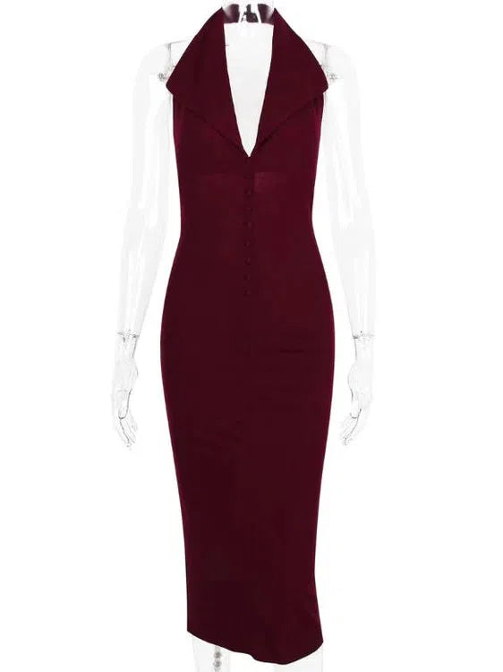 Halterneck Backless Midi Dress