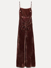 Velvet Spaghetti Strap Ruched Maxi Dress