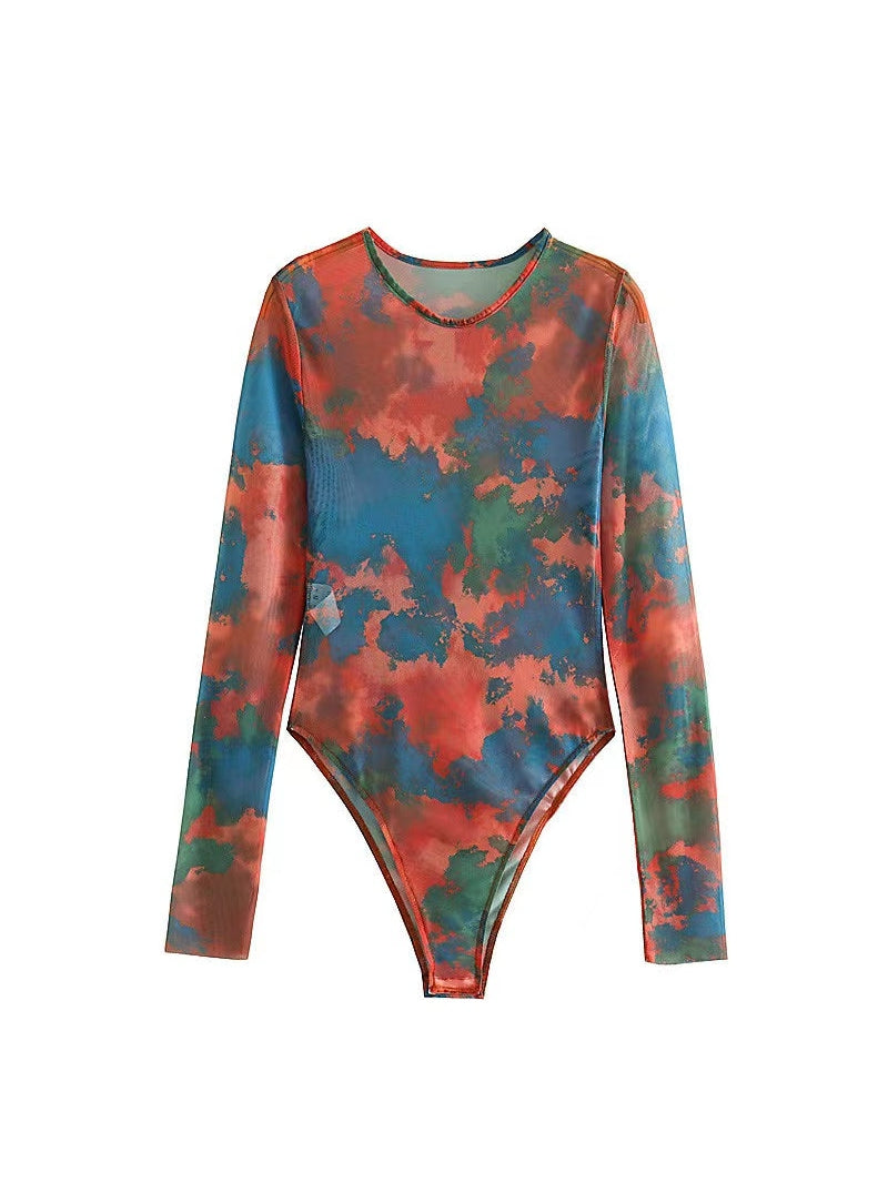 Printed Mesh Tulle Bodysuit