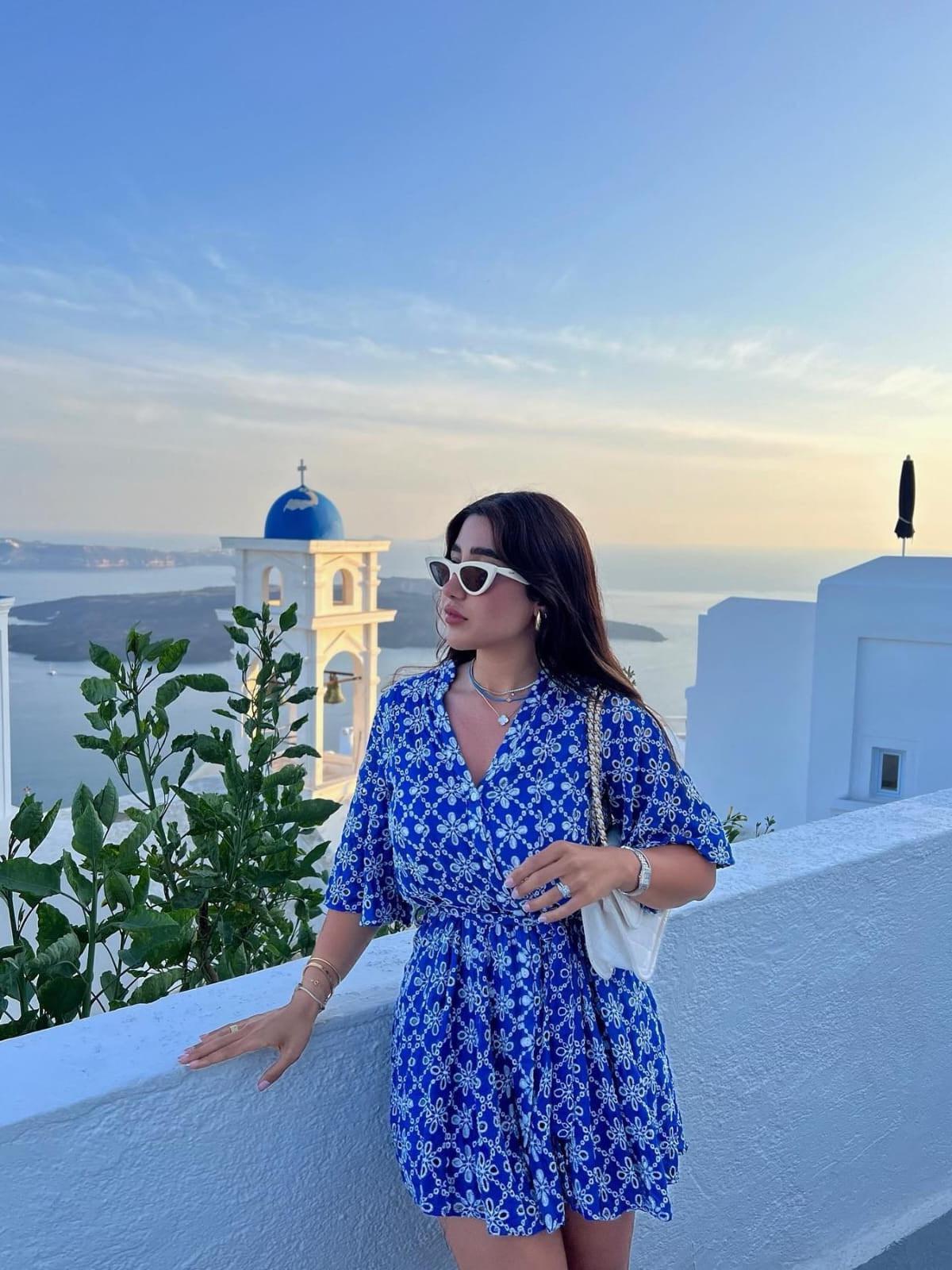 Blue Embroidered Short A Line Dress