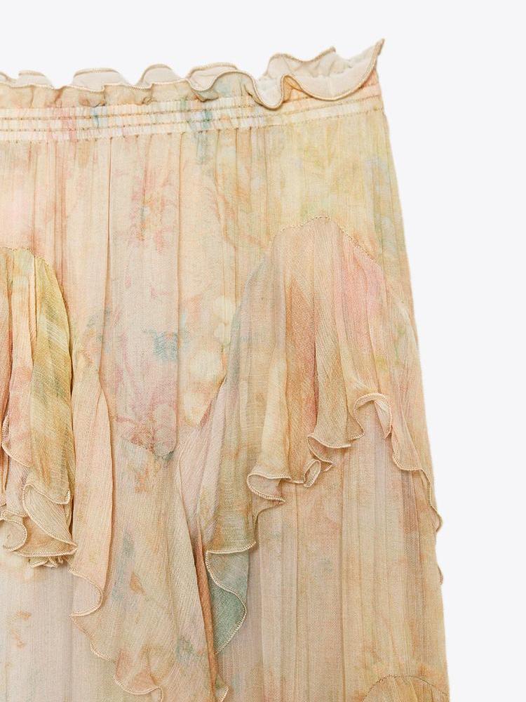Sule Tie Dye Floral Ruffle Long Skirt