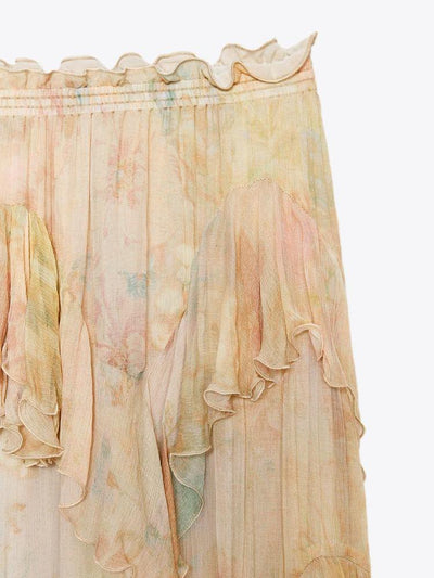 Sule Tie Dye Floral Ruffle Long Skirt