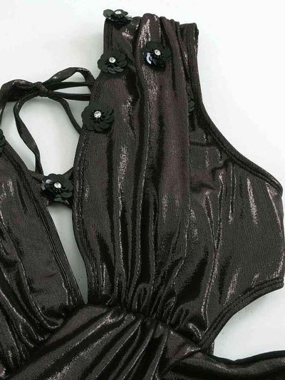 Midnight Metallic Cross-Front Swimsuit & Ruched Maxi Skirt Set