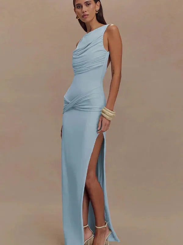 Ruched Backless Sleeveless Maxi Dress