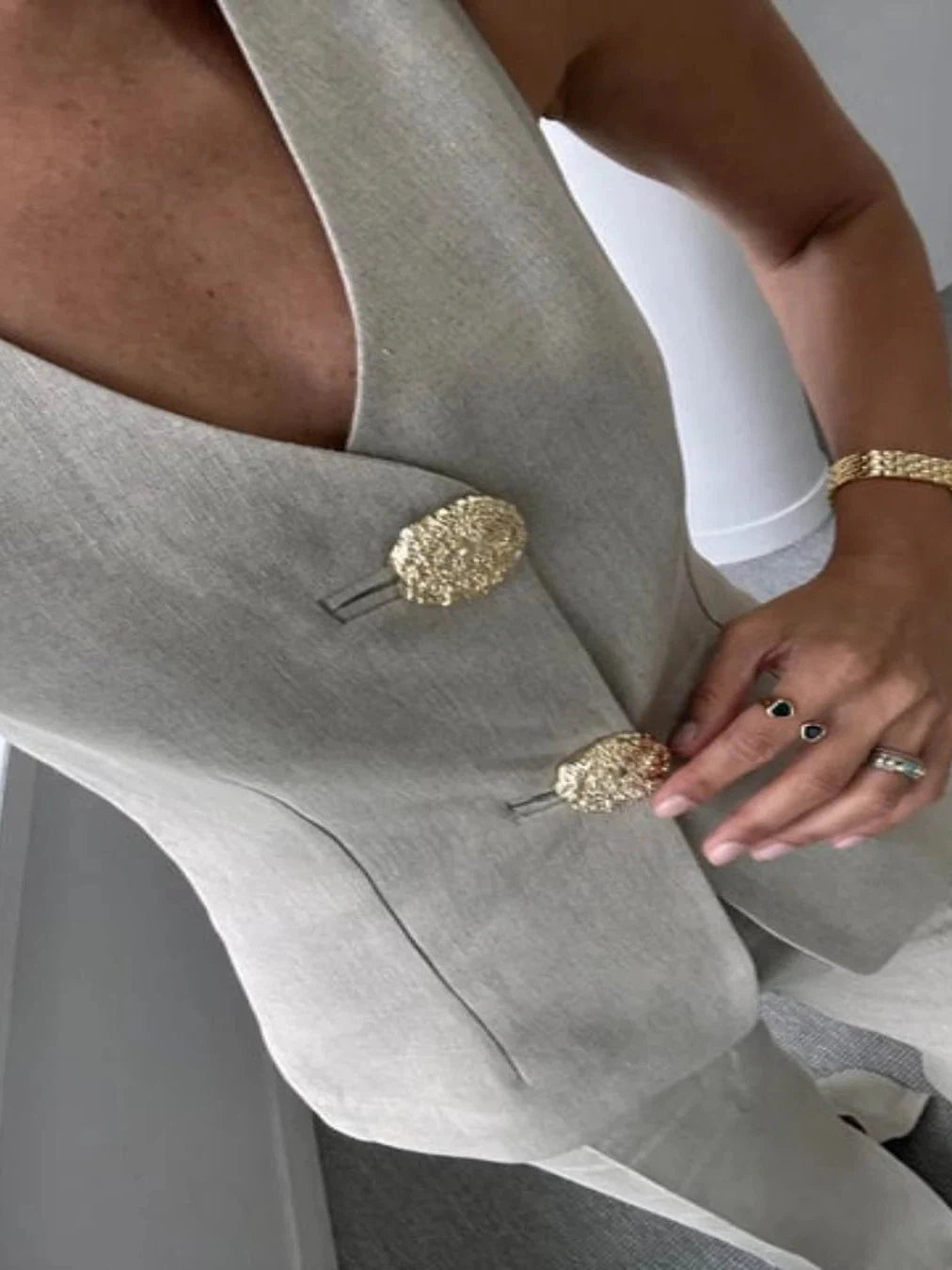 Shell Long Vest Waist Coat & Wide Leg Pant With Slit Coord Set