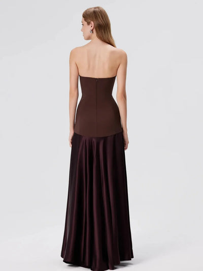 Burgundy Bodice Evening Tube Maxi Dress