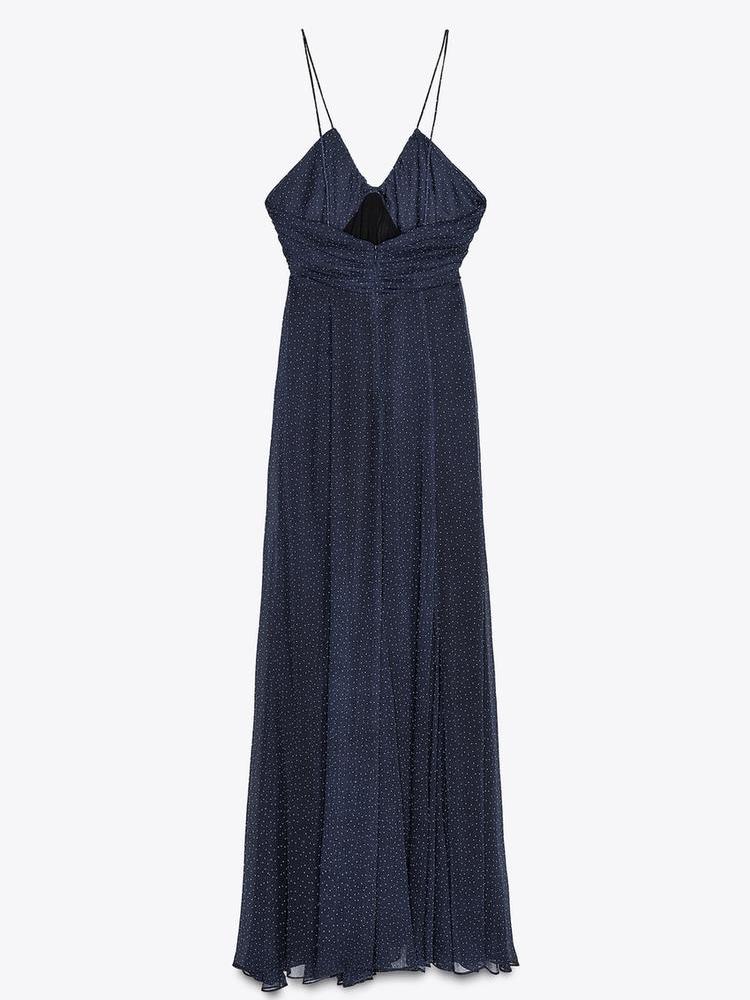 Blue Dot Asymmetric V Neck Maxi Dress