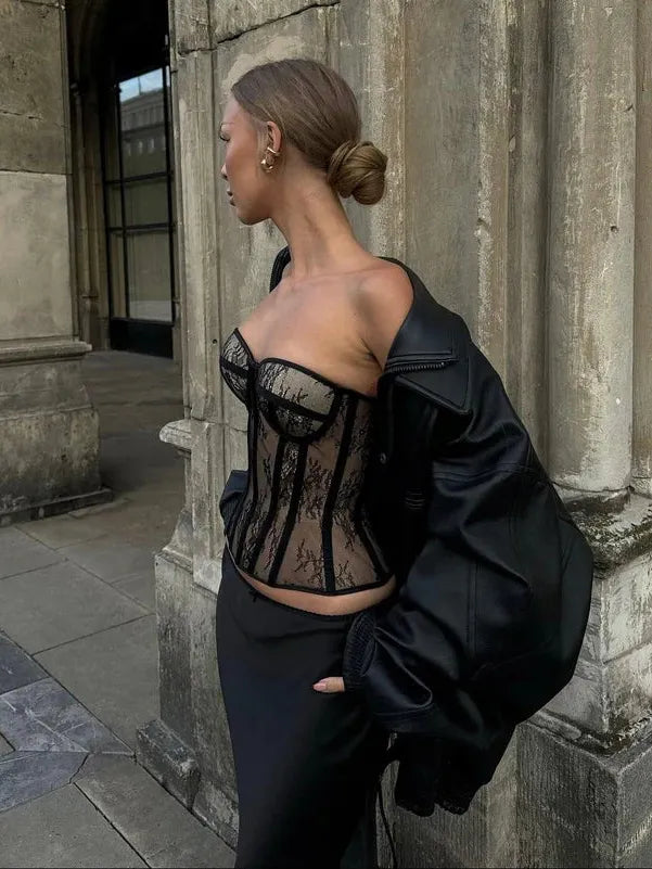 Sheer Lace Panel Corset Top